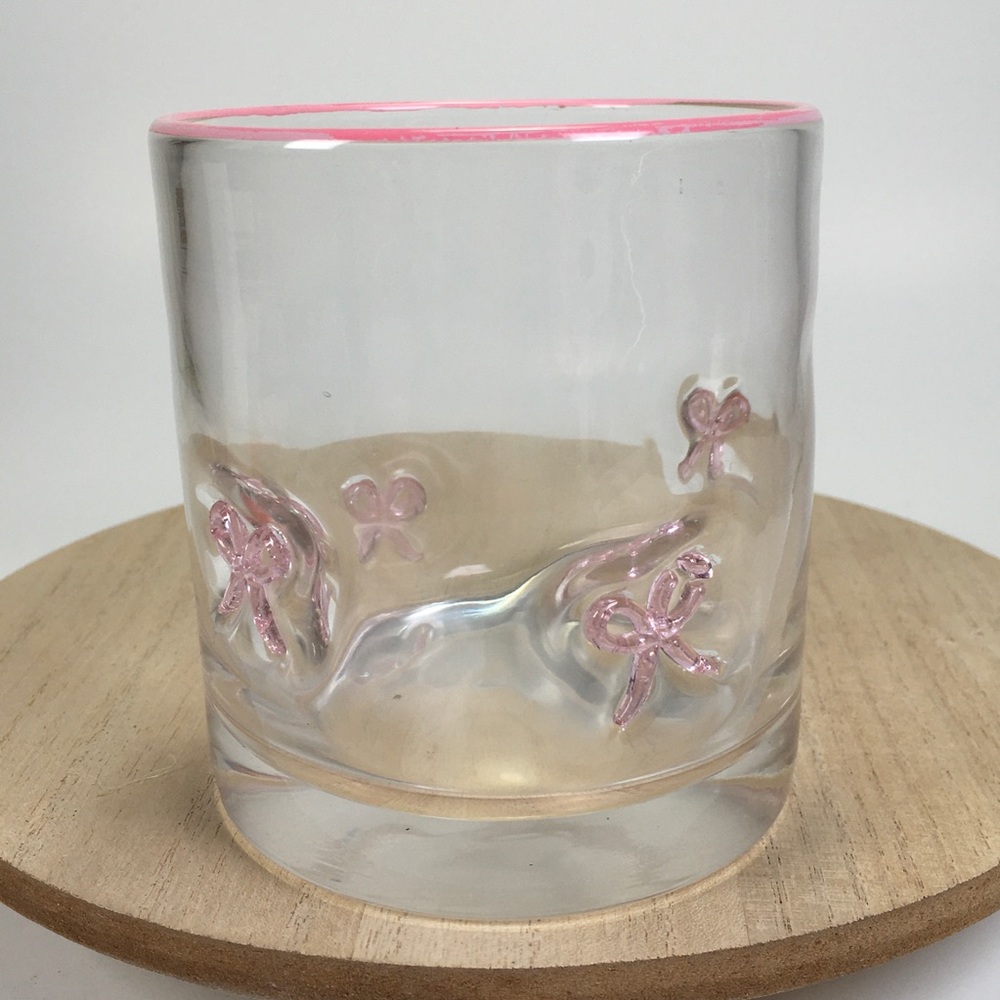 4” Rocks Glass Clear with Pink Ribbons